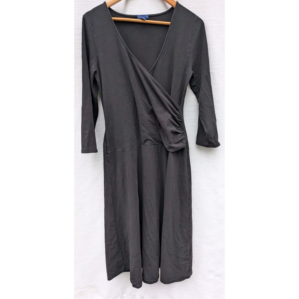 Lilla P‎ Women's Side Ruched V Neck Dress Sz XL Casual Nursing Friendly Black
